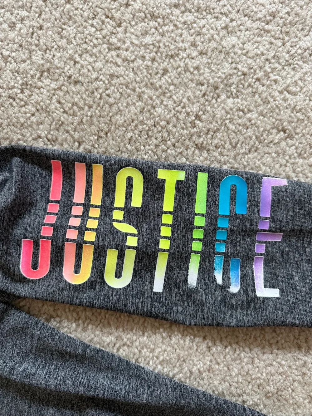 Justice Charcoal Leggings with Rainbow Side Logo